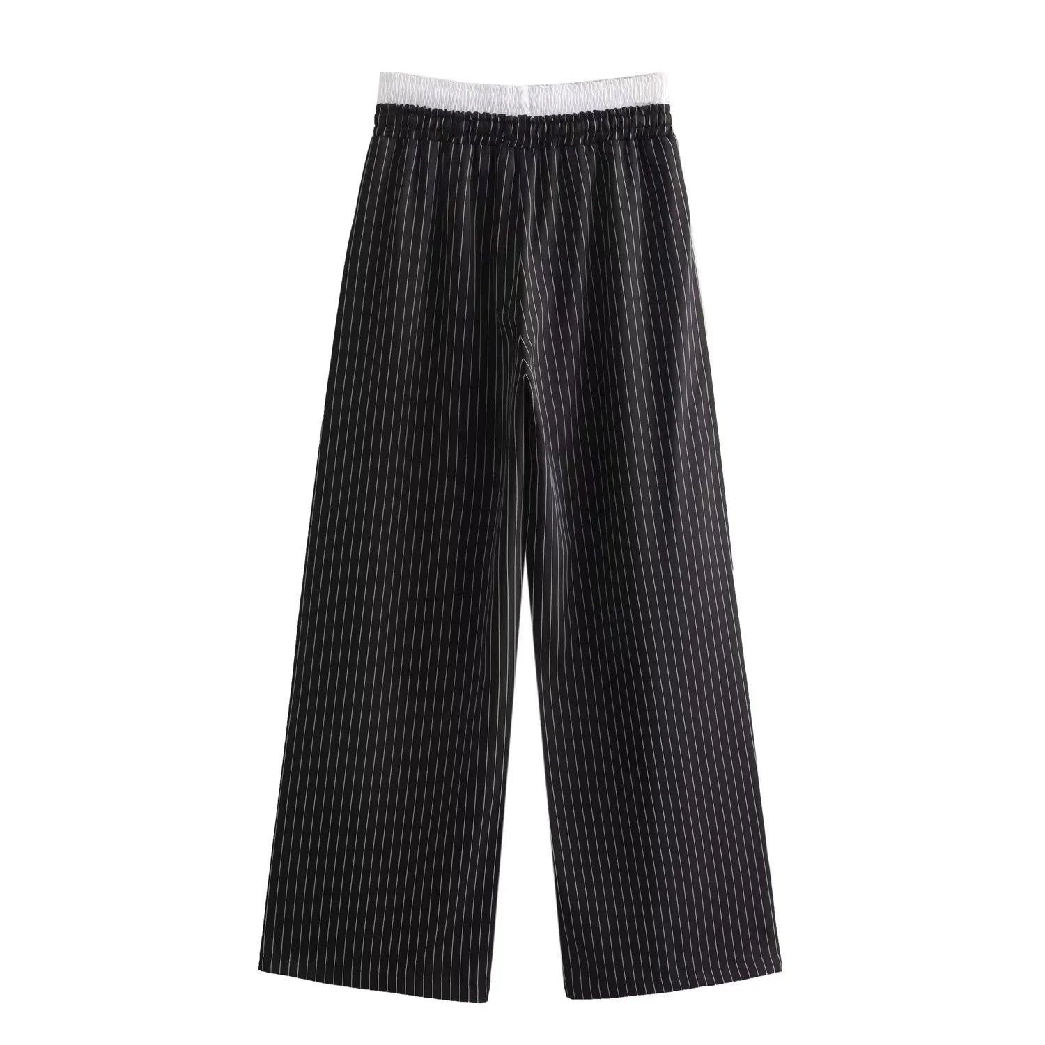 Elara – Schwarze Wide-Leg Hose mit Nadelstreifen & Kordelzug
