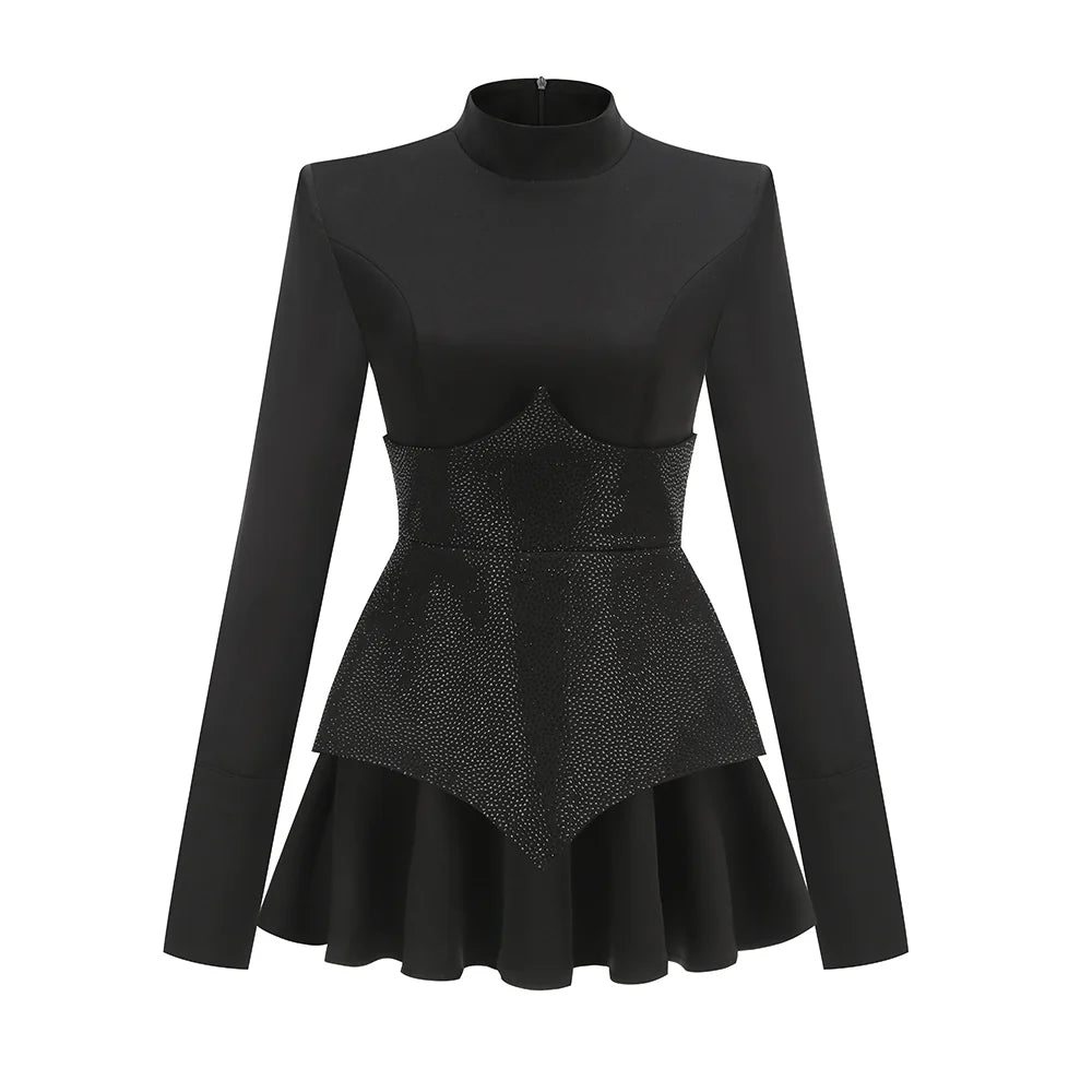 Noir Stella – Schwarzes Damen Kleid mit Diamant- & Kristall-Details