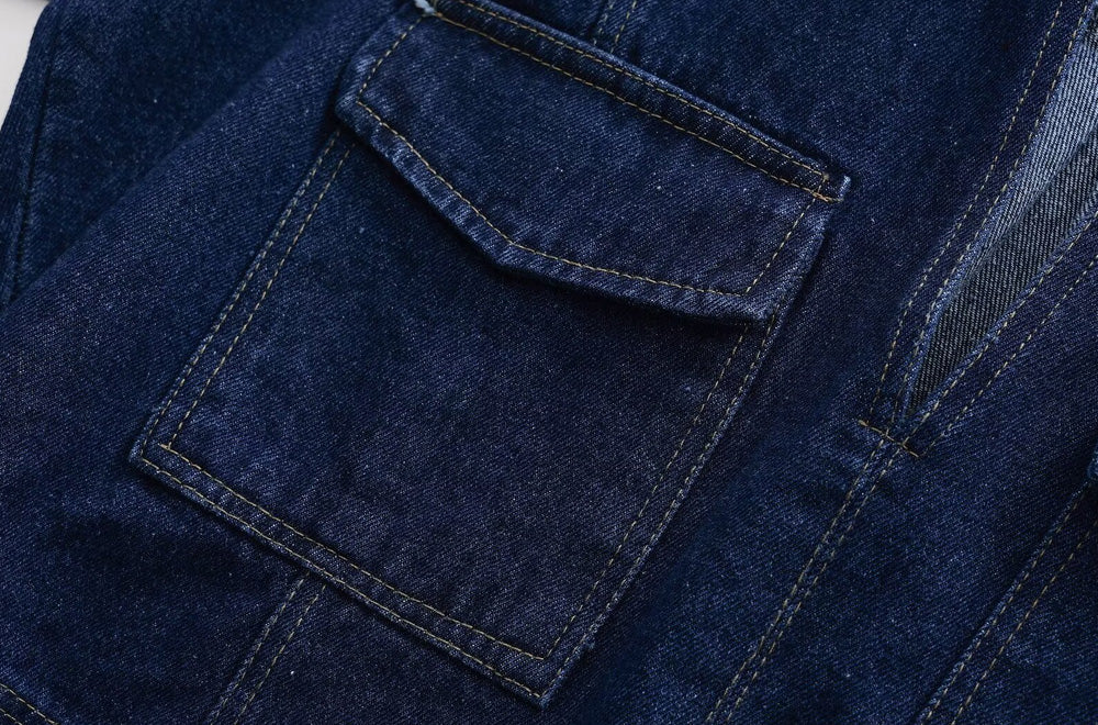 Damen Jeans Set dunkelblau – Kurze Denim Jacke & Wide-Leg Hose