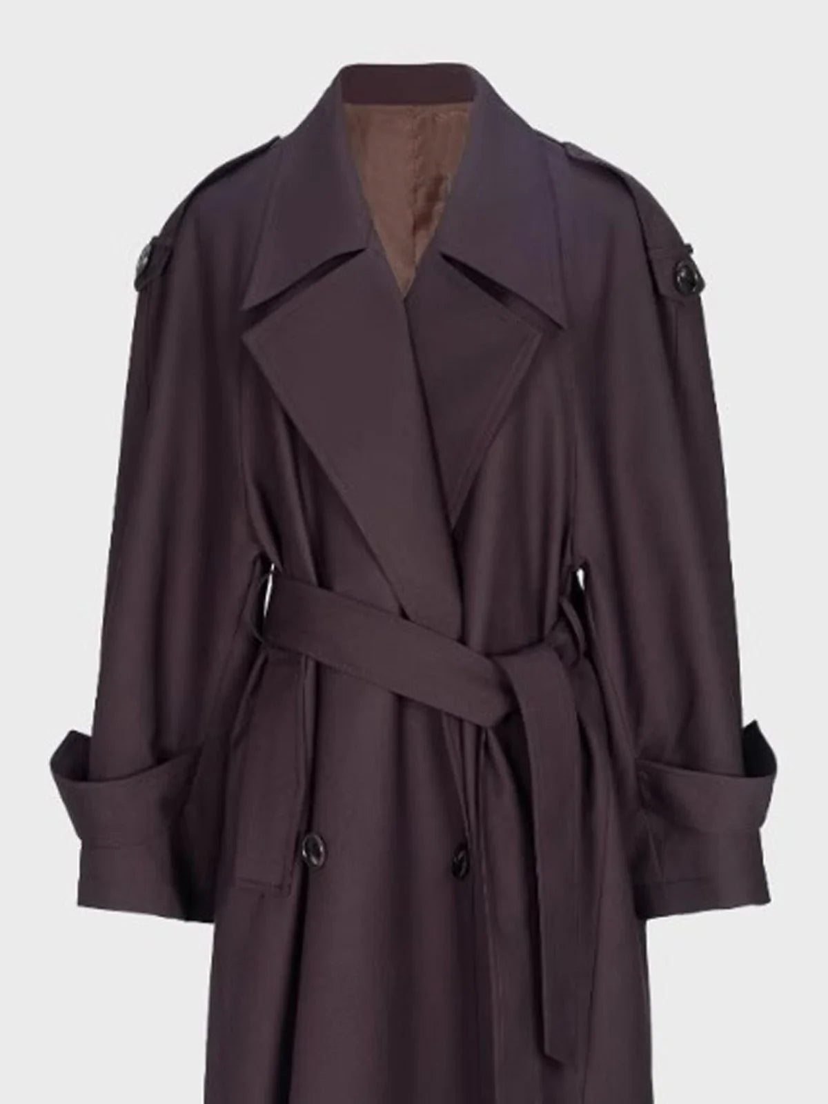 Aria – Damen Trenchcoat Lang mit Bindegürtel in Schwarz & Braun