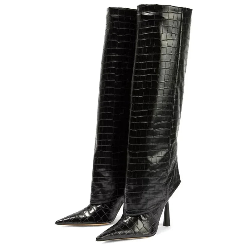 Valeria – Damen Stiefel mit Kroko-Prägung in Braun & Schwarz
