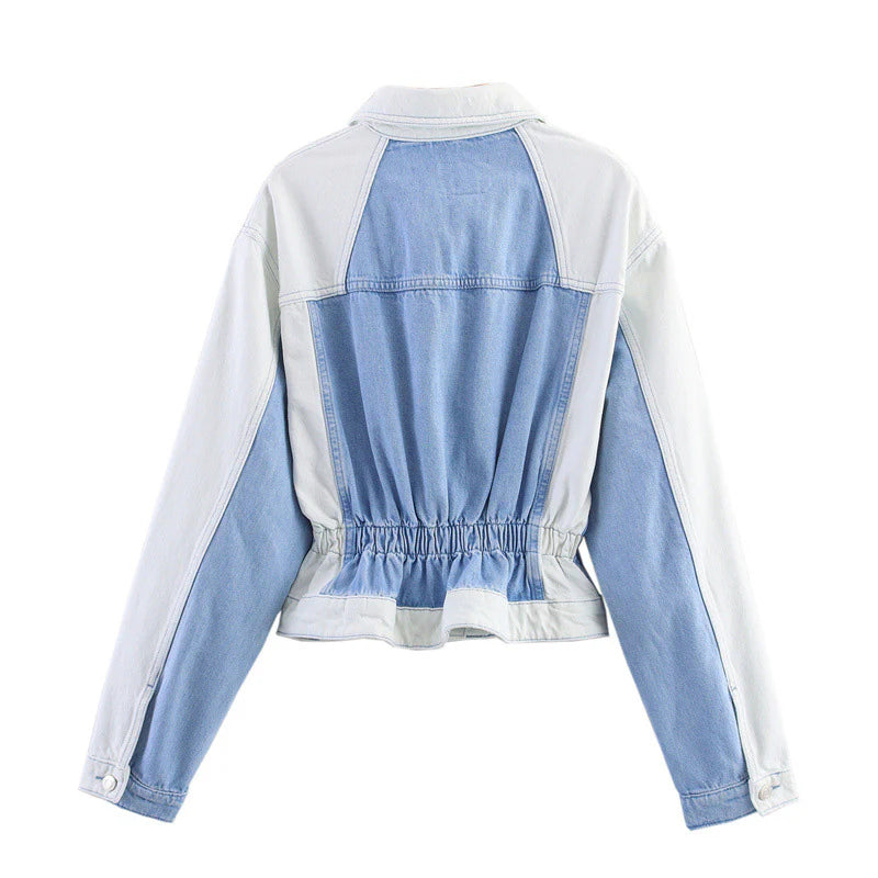 Zweiteiliges Damen Jeans Set – Farbblock Denim Jacke & Hose
