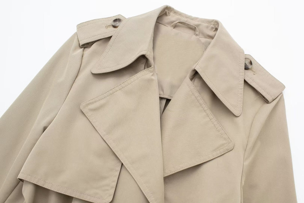 Beiger Damen Trenchcoat lang mit Gürtel – Klassischer Übergangsmantel
