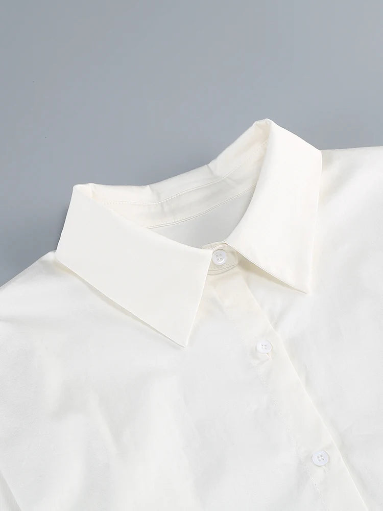Nova Satin Bluse Kleid Weiß mit Rosen-Detail – Elegante Langarm Bluse Kleid