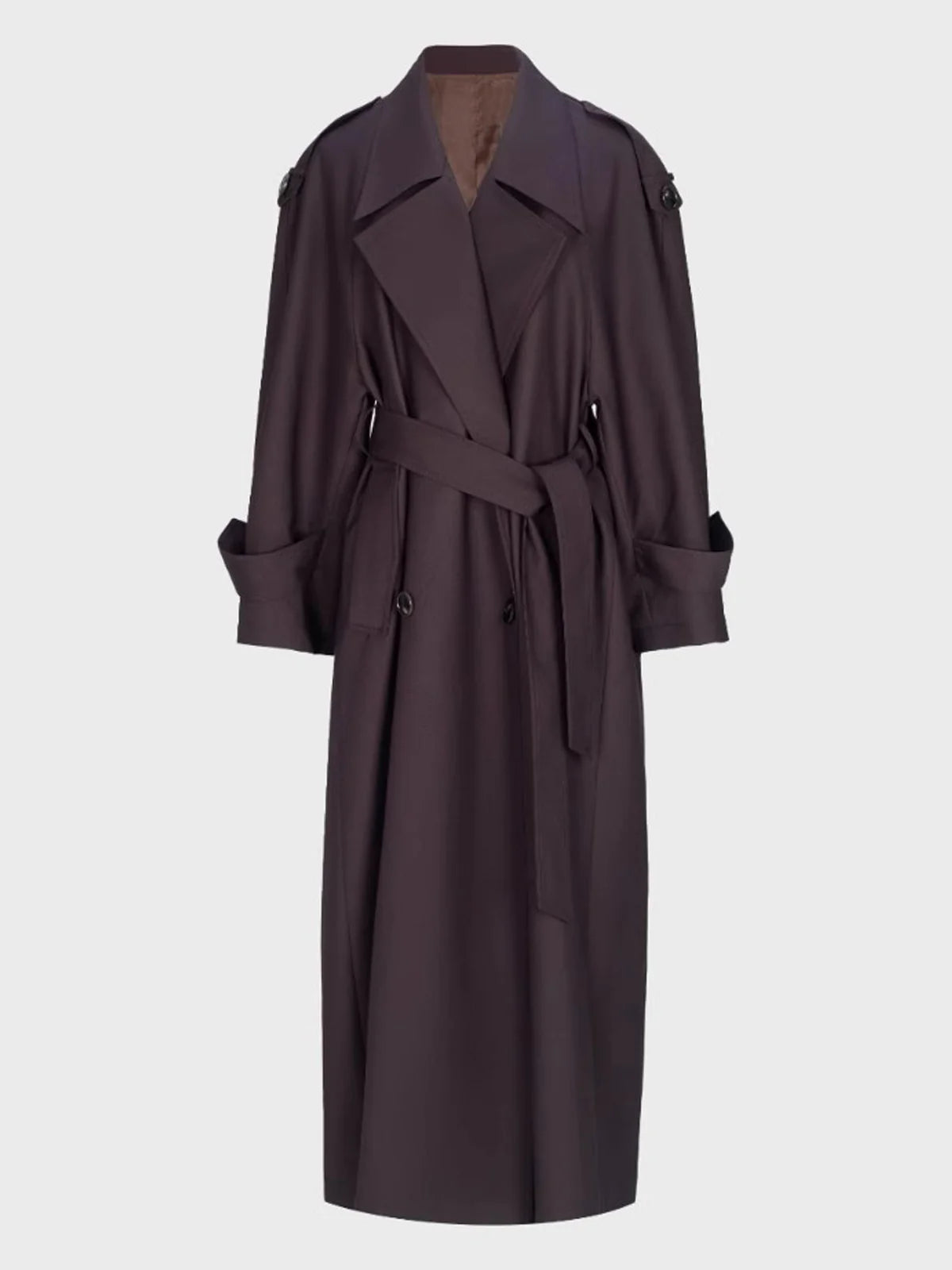 Aria – Damen Trenchcoat Lang mit Bindegürtel in Schwarz & Braun
