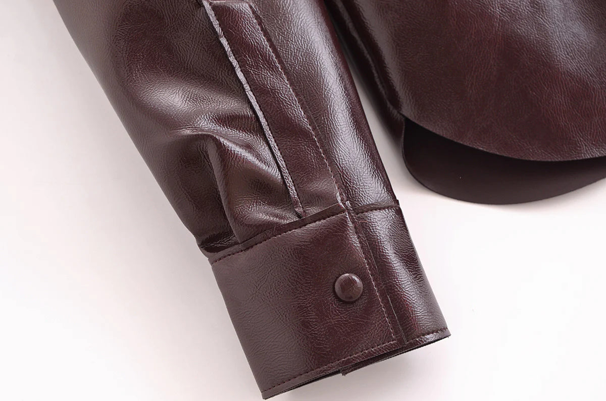 Aurora Premium Leather Set – Bluse & Rock in Burgundy Brown