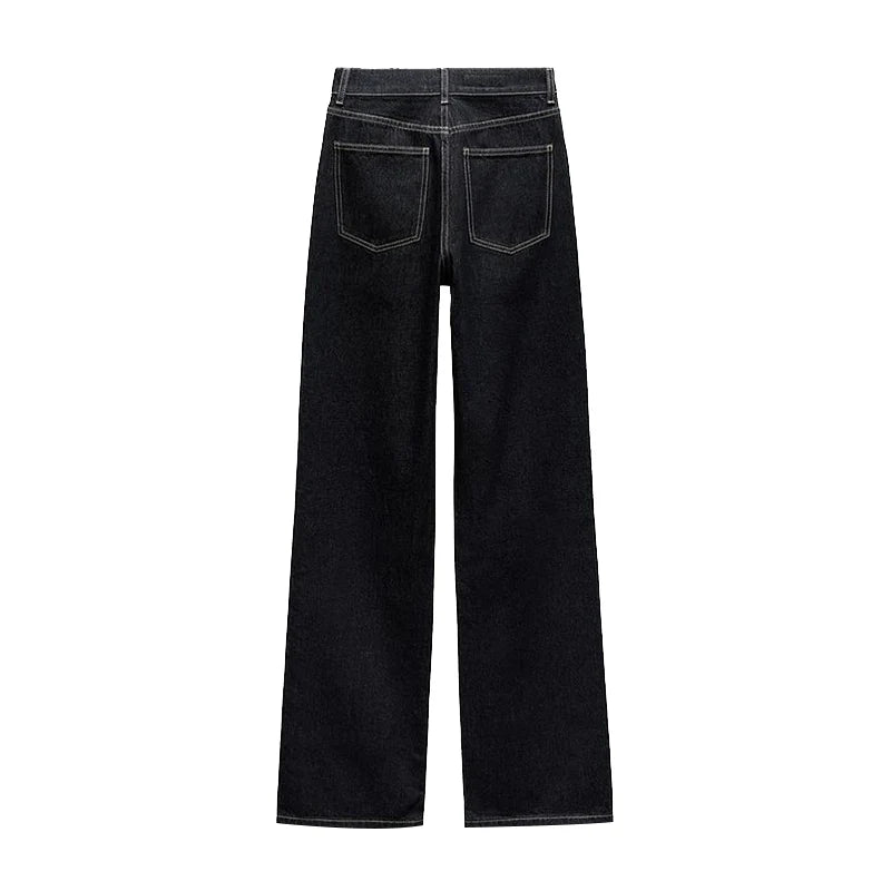 Damen Jeans Set dunkelblau – Kurze Denim Jacke & Wide-Leg Hose