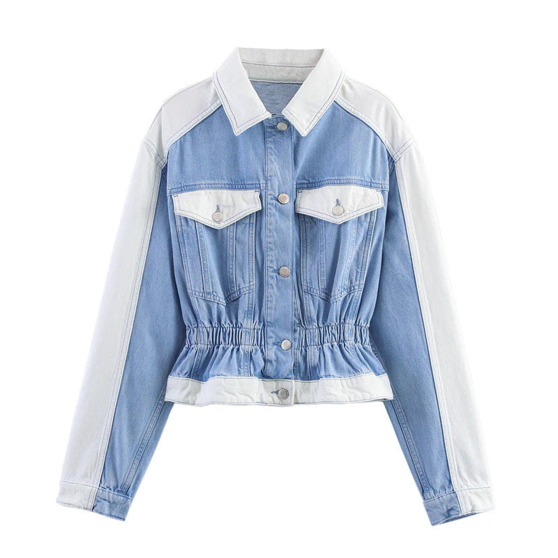 Zweiteiliges Damen Jeans Set – Farbblock Denim Jacke & Hose