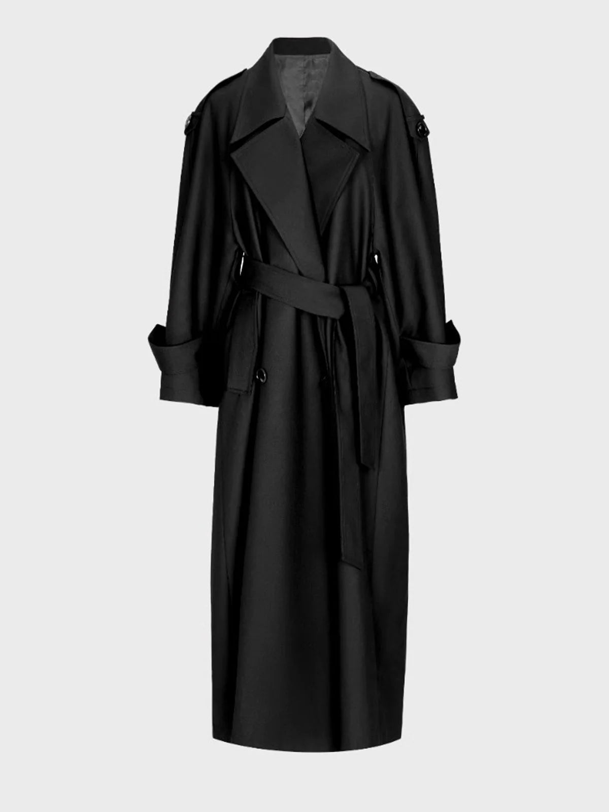 Aria – Damen Trenchcoat Lang mit Bindegürtel in Schwarz & Braun