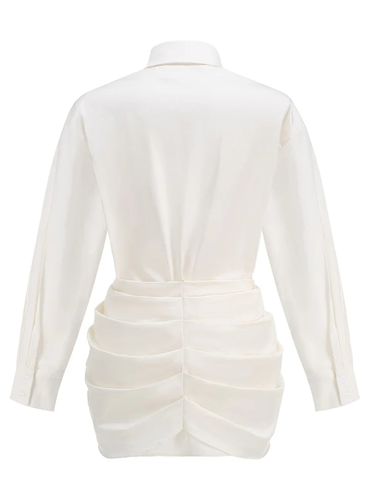 Nova Satin Bluse Kleid Weiß mit Rosen-Detail – Elegante Langarm Bluse Kleid