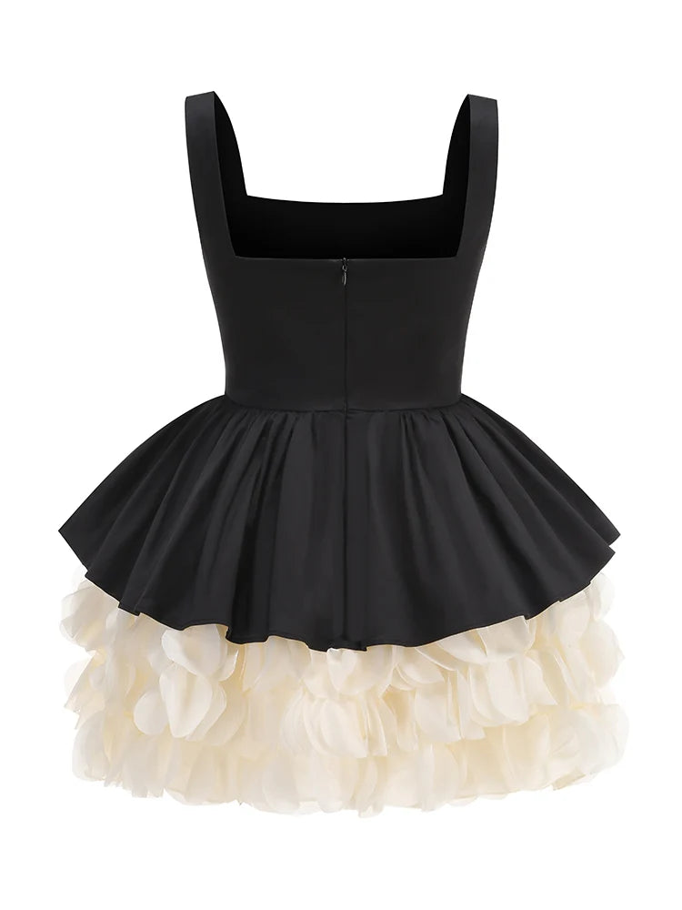 Lucia – Cocktailkleid Schwarz mit Weißem Blütenrock
