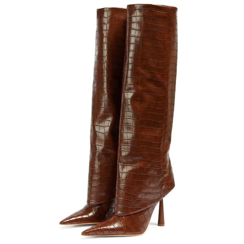Valeria – Damen Stiefel mit Kroko-Prägung in Braun & Schwarz