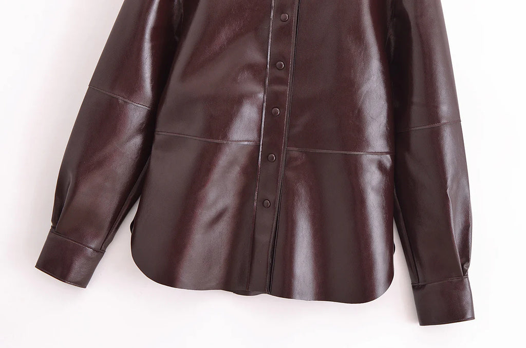 Aurora Premium Leather Set – Bluse & Rock in Burgundy Brown