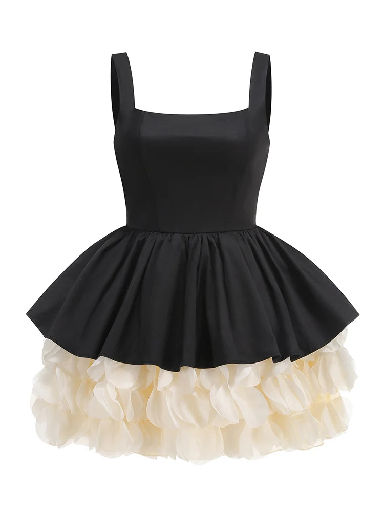 Lucia – Cocktailkleid Schwarz mit Weißem Blütenrock
