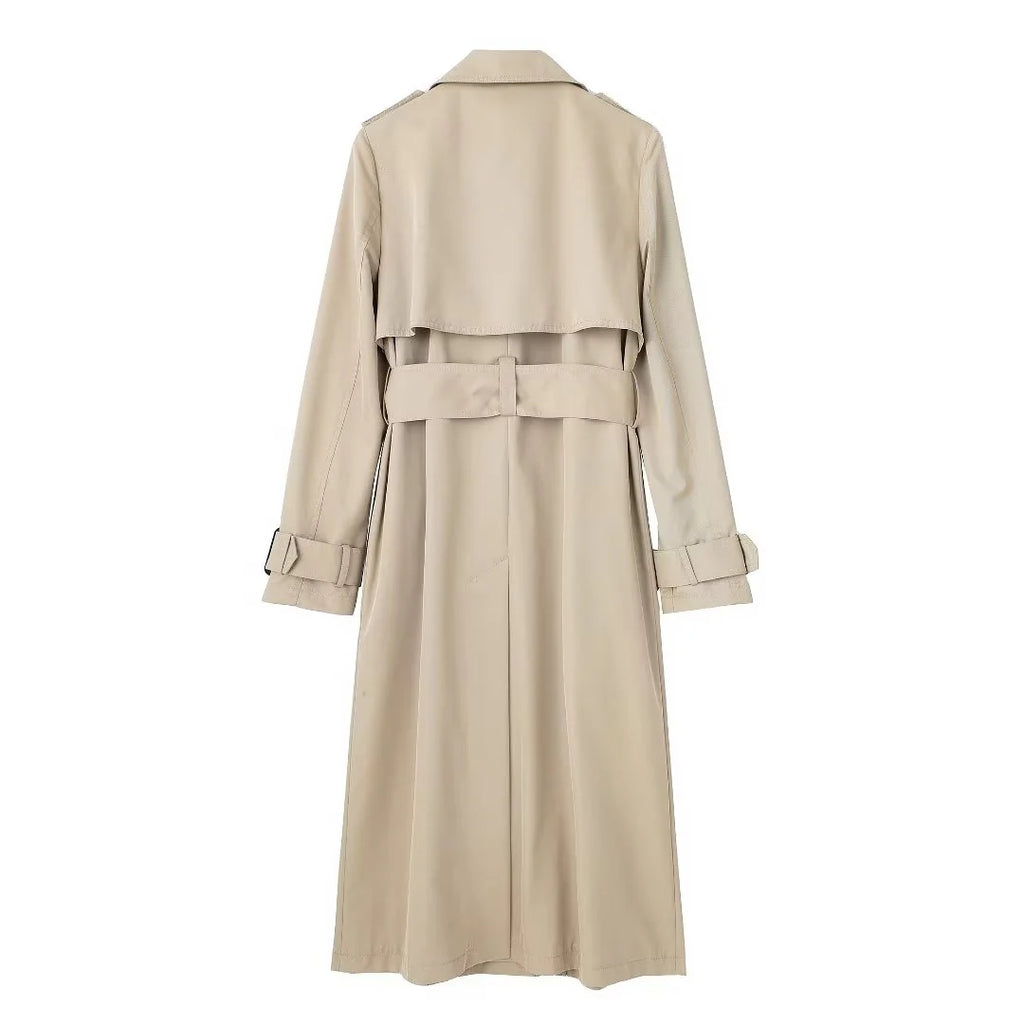 Beiger Damen Trenchcoat lang mit Gürtel – Klassischer Übergangsmantel