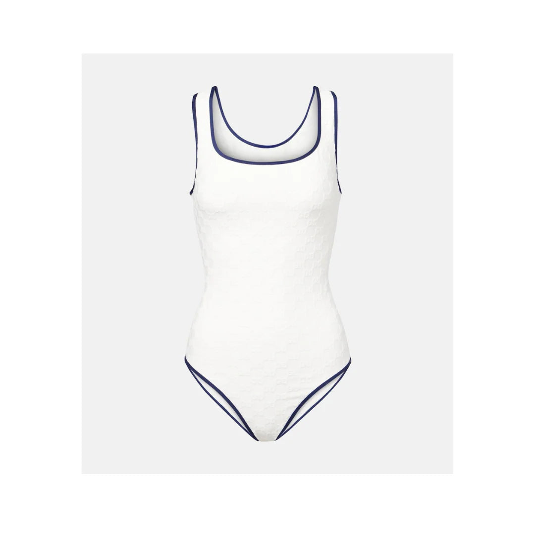 Navy Luxe – Designer Badeanzug Einteiler in Marine & Weiß