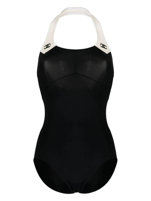 Noir Blanc – Badeanzug Damen Schwarz mit Weißem Halterneck