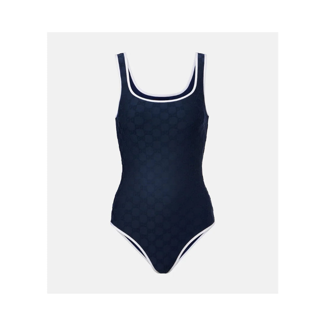 Navy Luxe – Designer Badeanzug Einteiler in Marine & Weiß