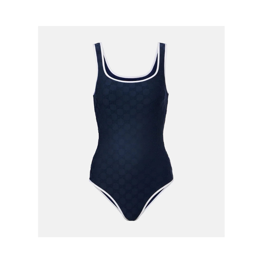Navy Luxe – Designer Badeanzug Einteiler in Marine & Weiß