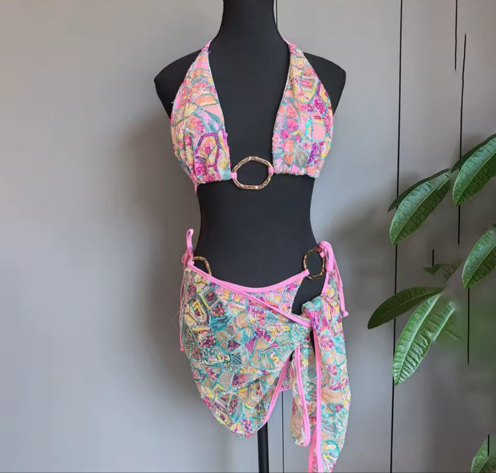 Ibiza Glam Beach Look 3 teilige Bikini Set