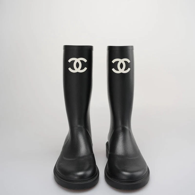 Schwarze Damen Gummistiefel mit Weißem Logo-Detail