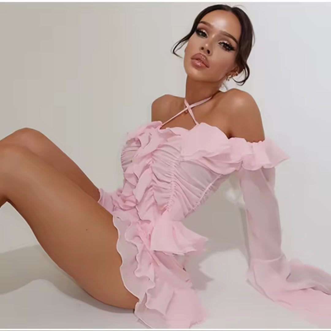 Luna Amour - Elegantes & verführerisches Rüschen Set in Weiß und Rosa