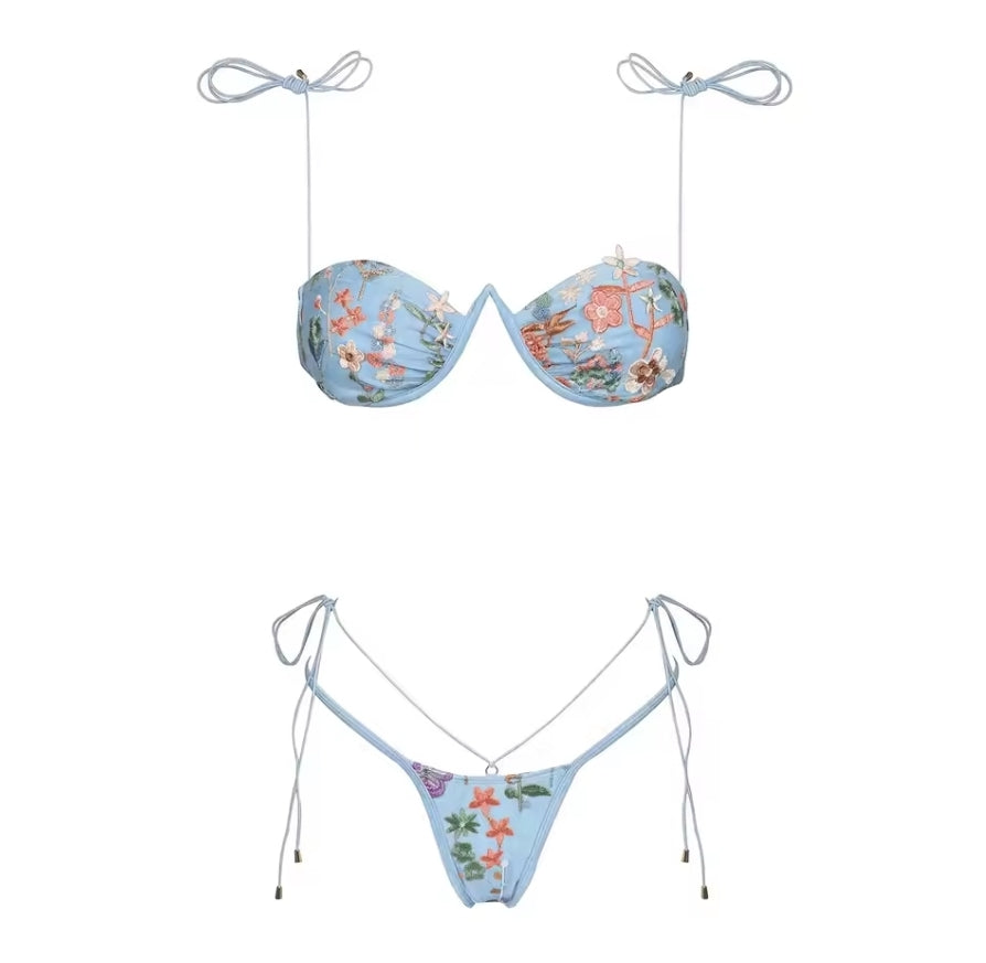 Blossom Dreams  Stickerei-Bikini –Zweiteiliges Set mit zarten Blumenmustern