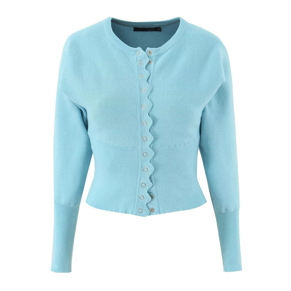 Zweiteiliges Strickset Damen – Cardigan & Shorts im Wellensaum-Design