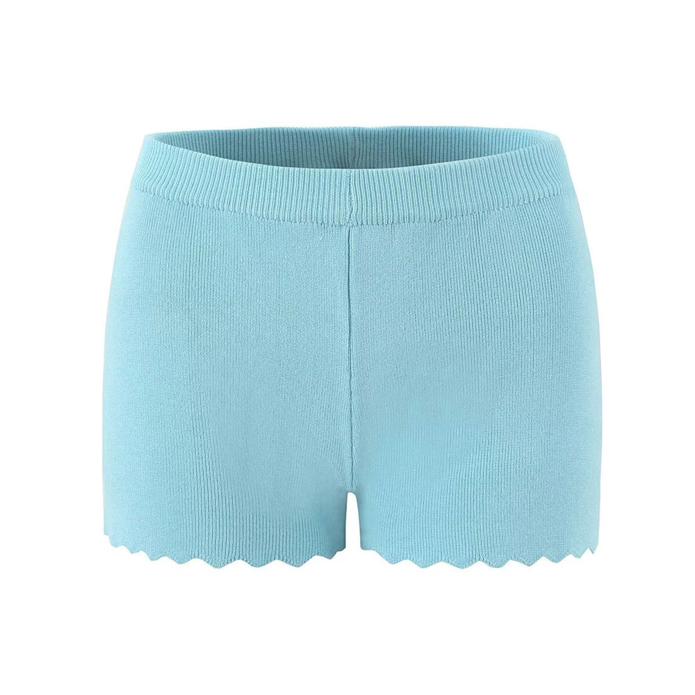 Zweiteiliges Strickset Damen – Cardigan & Shorts im Wellensaum-Design