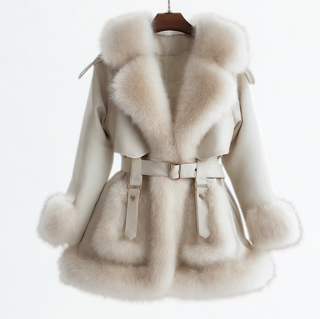 Luxuriöser Wintermantel mit Kunstpelz – Tailliert & Elegant