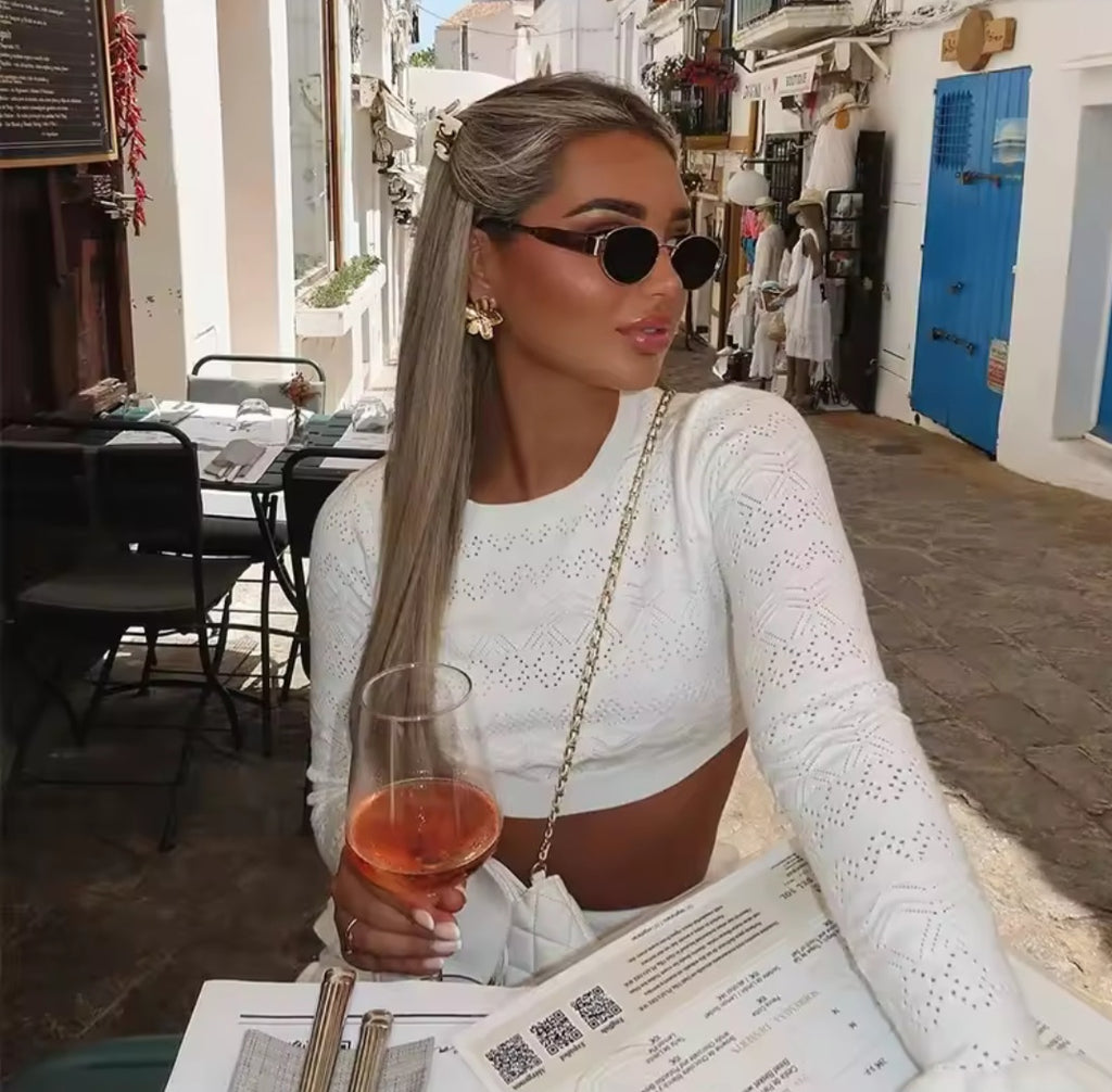 White Ibiza Summer Dream – Zweiteiliges Set mit Rüschen und spitze