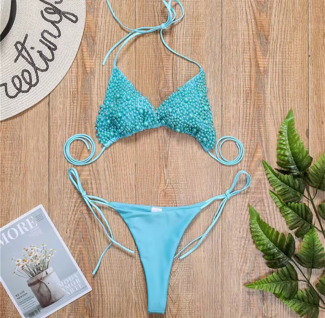 Pearl Luxe Bikini – Triangel-Bikini mit edlen Perlen in 4 Farben