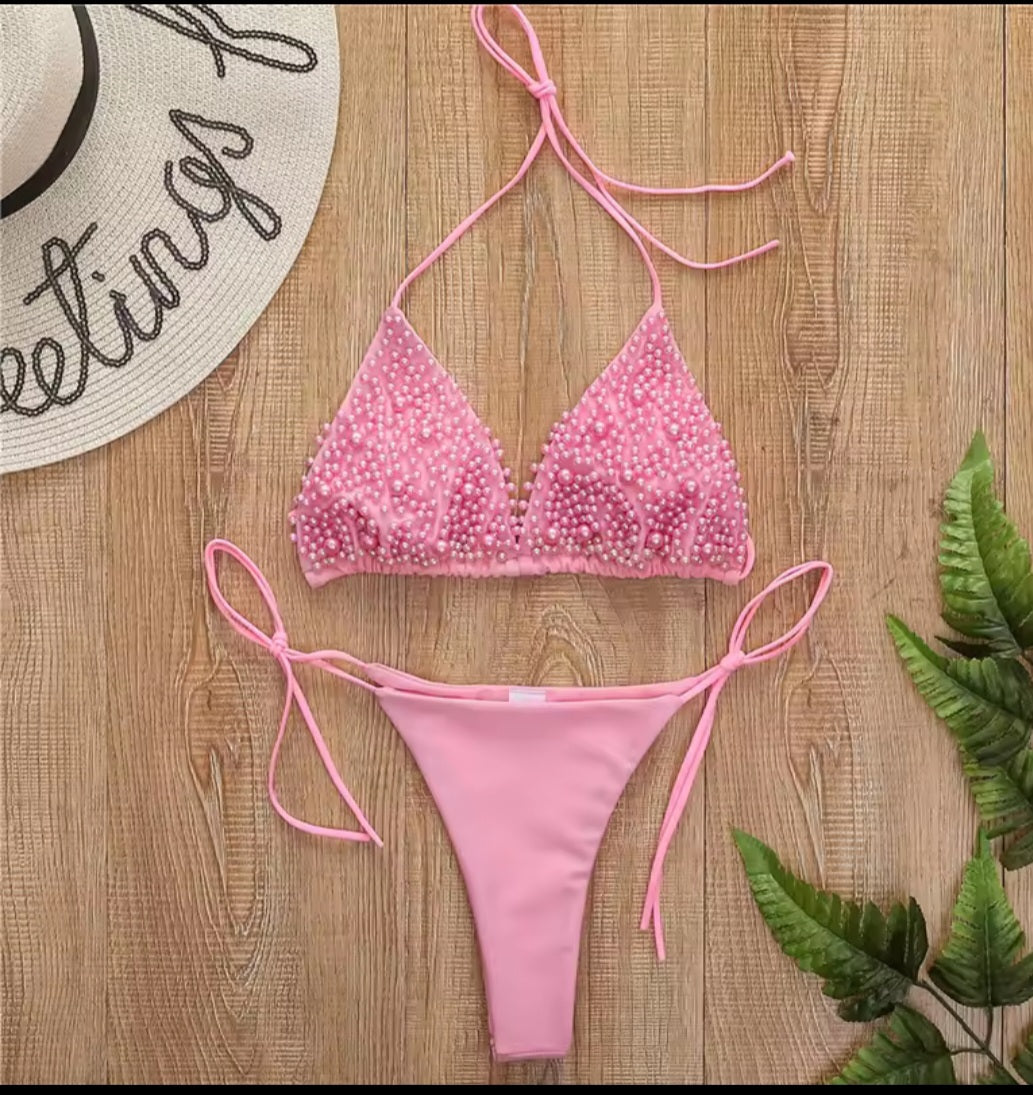 Pearl Luxe Bikini – Triangel-Bikini mit edlen Perlen in 4 Farben