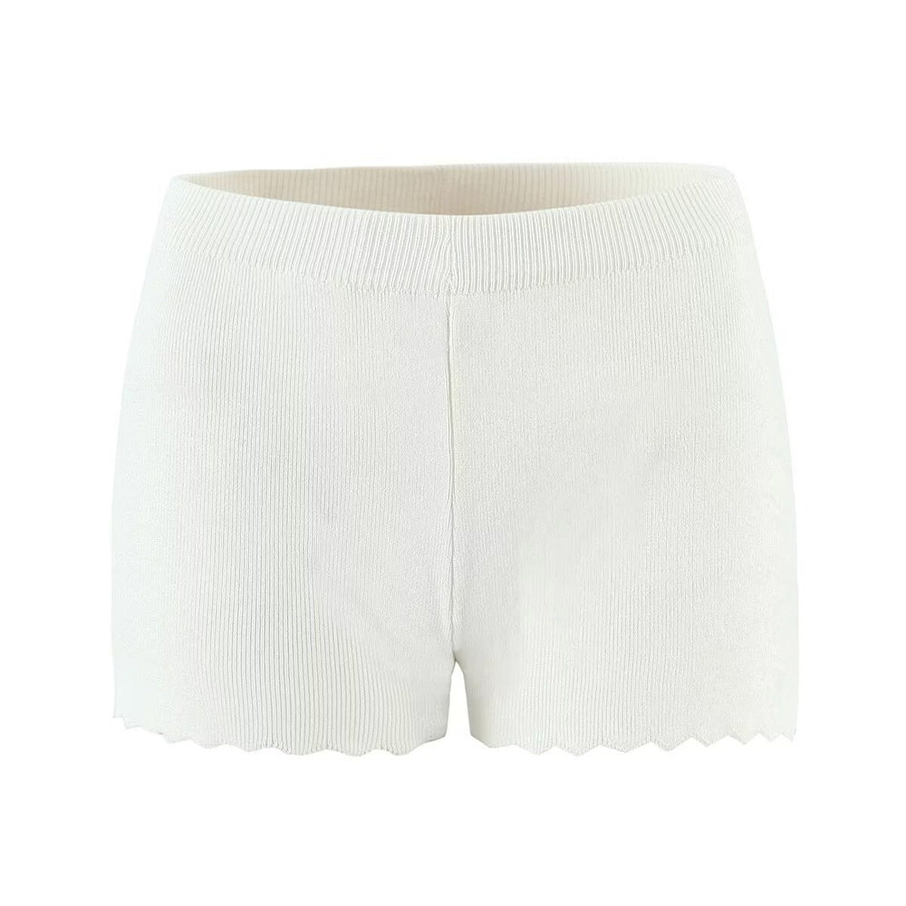 Zweiteiliges Strickset Damen – Cardigan & Shorts im Wellensaum-Design