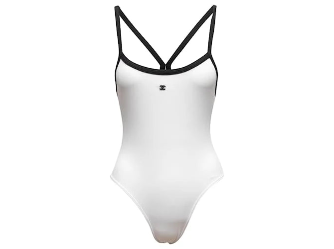 Ivy Eleganter Damen Bodysuit Weiß mit Schwarzen Trägern